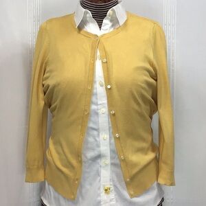 Halogen Mustard Yellow Soft Rayon Blend Knit Three Quarter Sleeves Cardigan